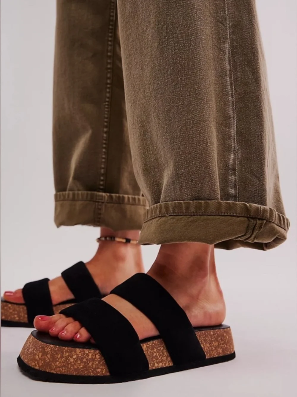 NWT Free People Fairmont Flared Suede Black Sandal Sz 7,5 No original box